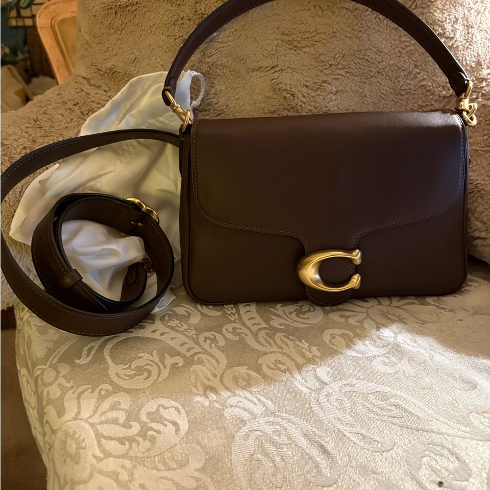 Coach Dark Brown Crossbody Bag with Gold Accents